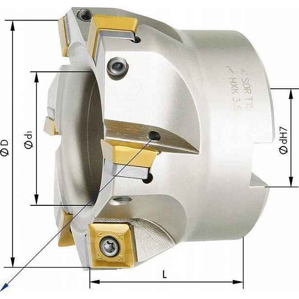 Úhlová frézovací hlava 90°, 8-hranná, s vnitřním chlazením, D100 mm pro SDMT12