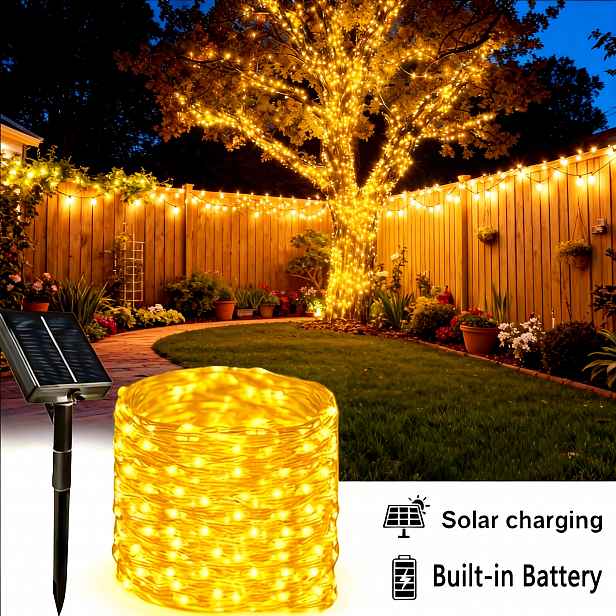TEMU 1 Sada Solárních LED Pohádkových Světel na Šňůře, Délka 7M-32M, 50-300 LED Žárovek, Venkovní Dekorační Světla do Zahrady a Dvora, pro Svatební