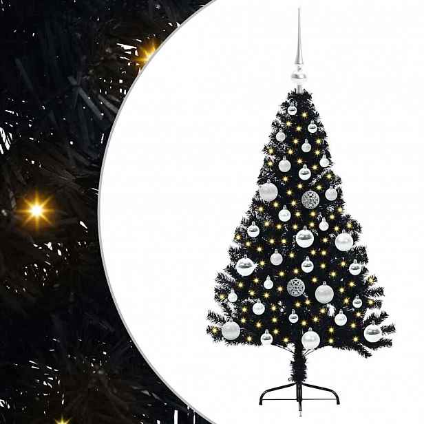 vidaXL Umělý osvětlený vánoční stromeček Černá 120 cm PVC