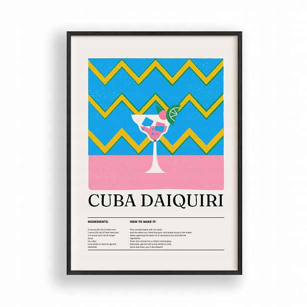 Obraz Cuba Daiquiri Drink Plakát Rámeček Dřevěný Černý 30x42 cm