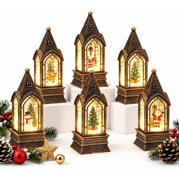 Led Vánoční Lampion S Rotujícím Sněhem A Vodou Usb Lucerna 22 CM
