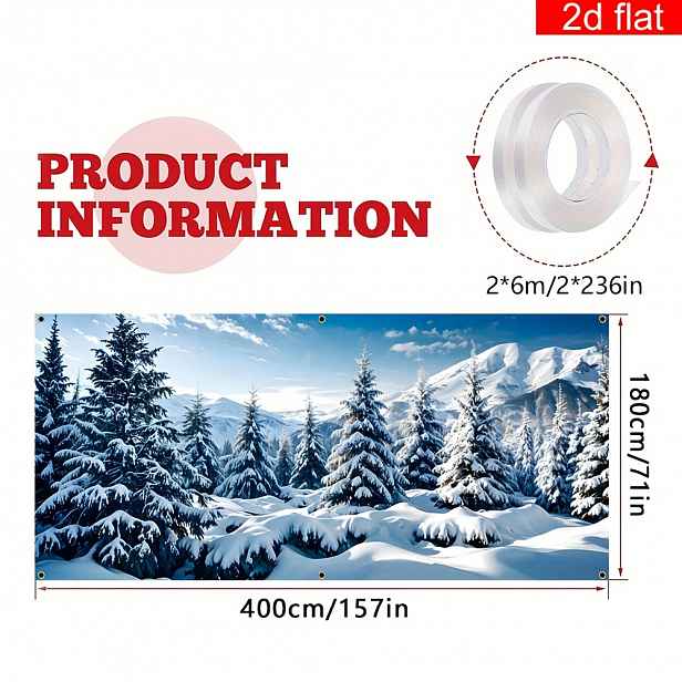 TEMU 2D plochý banner na dveře, 2D plochý banner na dveře, 2D plochý banner, 1 ks vánoční banner na garážová vrata, polyester, jasný a odolný, zimní