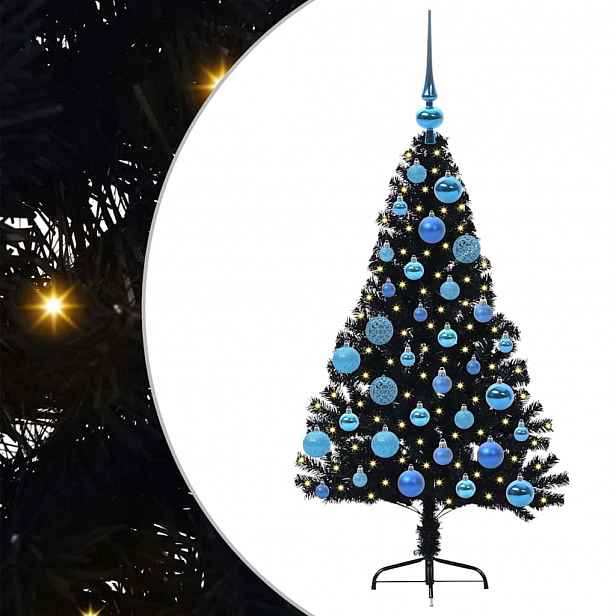 vidaXL Umělý osvětlený vánoční stromeček Černá 120 cm PVC