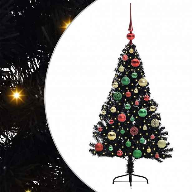 vidaXL Umělý osvětlený vánoční stromeček Černá 120 cm PVC