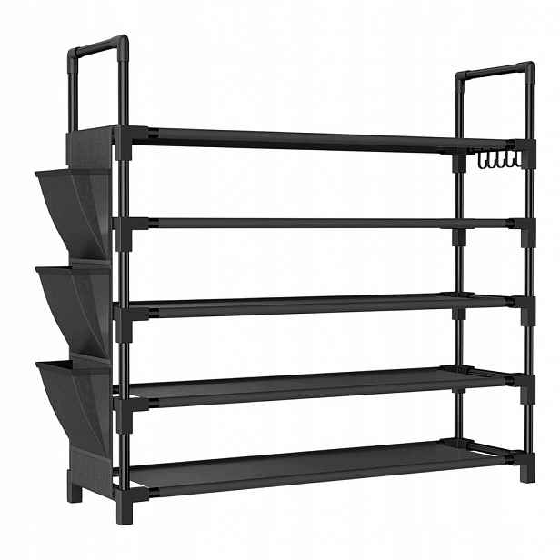 Botník 5-úrovňová 85 cm s boční kapsou, černá do ložnice