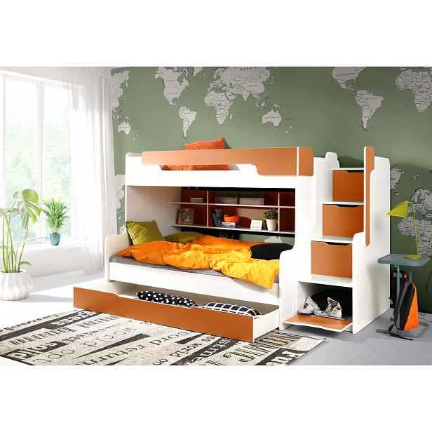 Dětská multifunkční postel 90/120x200 GESA - bílá / oranžová