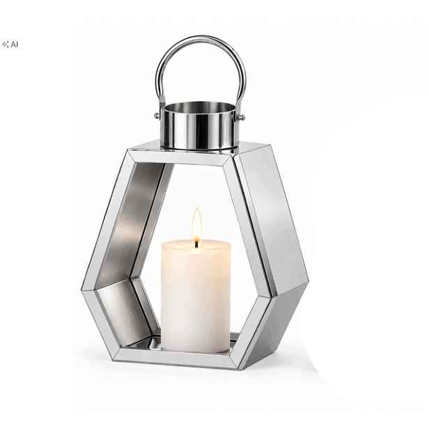Lampa Glamour lampion 35 cm stříbrná Hřbitovní Svíčka z nerezové oceli Outlet