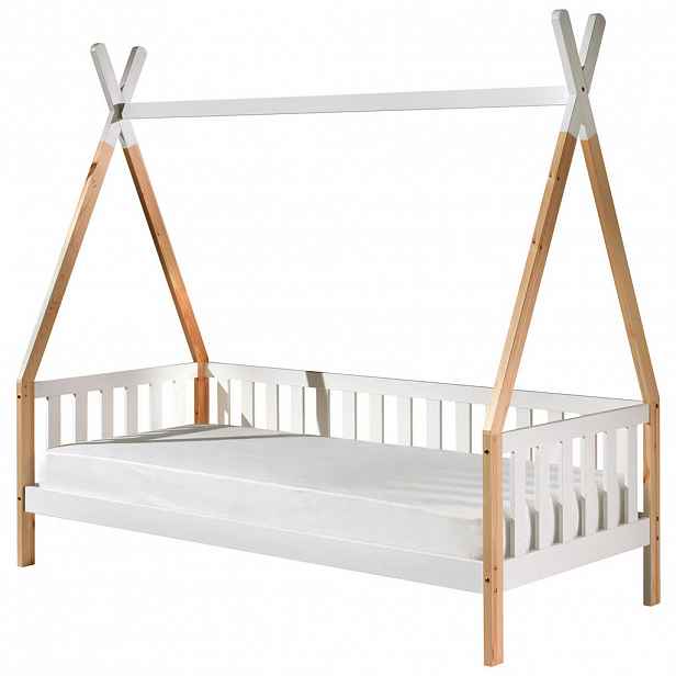 MID.YOU DĚTSKÁ POSTEL SE STŘÍŠKOU, 90/200 cm, bílá, barvy borovice - 001315004101
