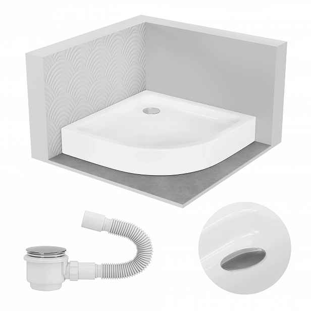Sprchová vanička půlkruhová 80x80 cm Comfort bílá vysoká 14 cm sifon