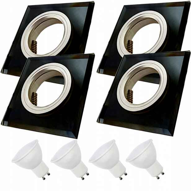 4x Černá Stropní Lampa Halogenová Sklo 7W Led Žárovky