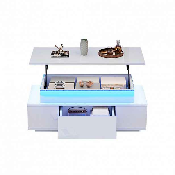 OKWISH KONFERENČNÍ stolek 96/45/40 cm bílý z dřevotřísky s výškově nastavitelnou deskou a úložným prostorem