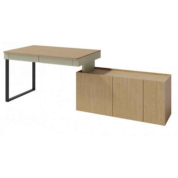 Psací stůl s komodou Lucky, eukalyptově zelená/baltský dub