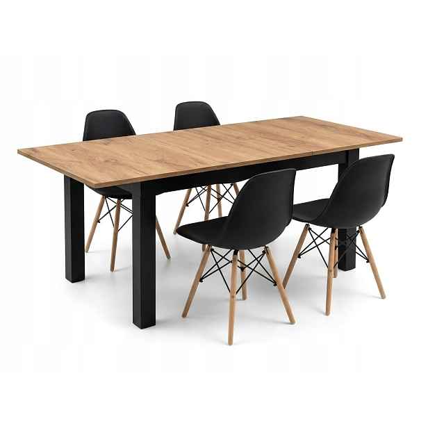 Rozkládací stůl Craft 120/160x80 cm 4 skandinávské židle, černé