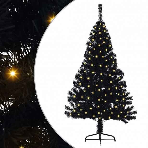 vidaXL Umělý osvětlený vánoční stromeček Černá 150 cm PVC