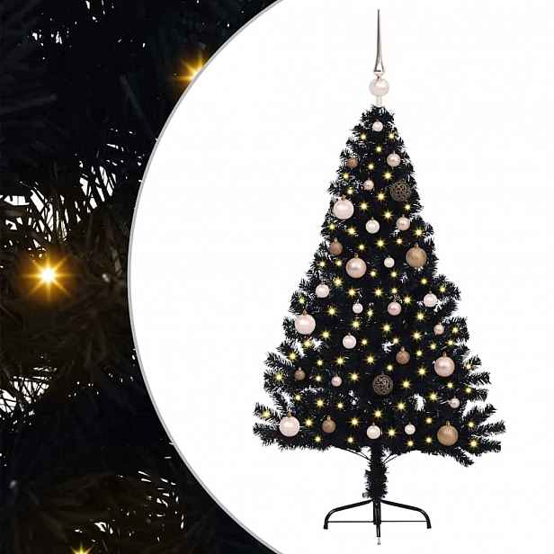 vidaXL Umělý osvětlený vánoční stromeček Černá 150 cm PVC