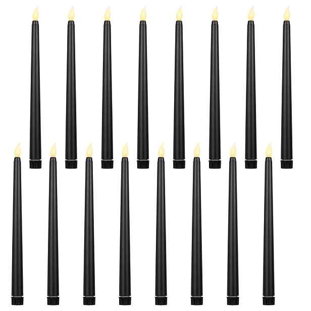 Bezplamenné Led svíčky 16 kusů černé 27,5 cm s dálkovým ovládáním, dekorace do domu