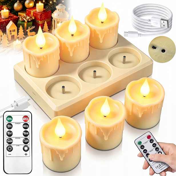Led Svíčky 6 Kusů Parafínové S Dálkovým Ovládáním, Blikající Plamen Pro Dekoraci Domu