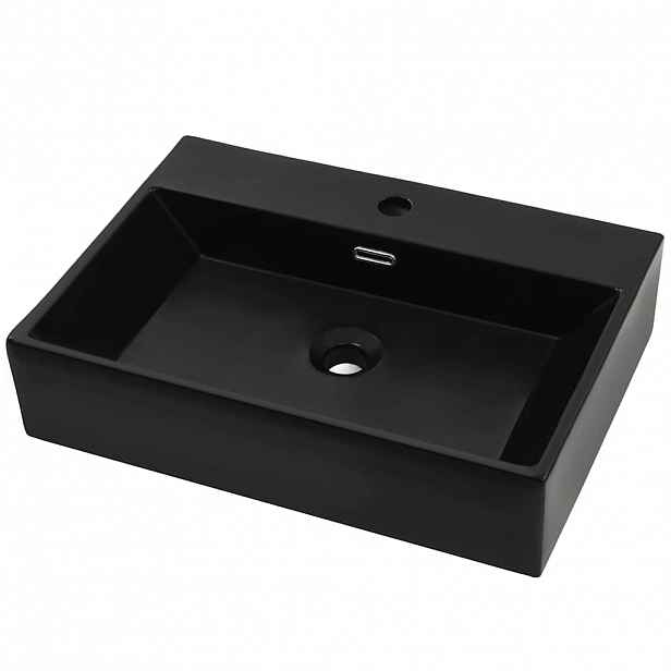 vidaXL Umyvadlo s otvorem na baterii keramické černé 60,5x42,5x14,5 cm
