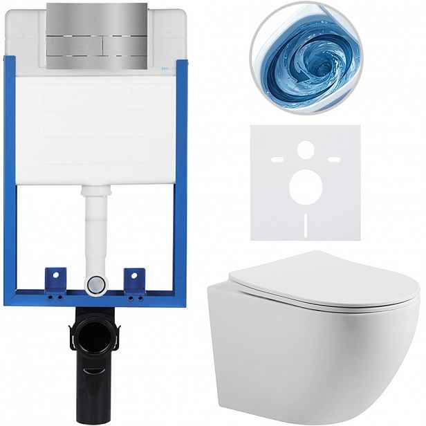 Kompletní WC set Profi/Cesso - bílá matná - WC tlačítko Line/Nerez - pro zazdění - 49x36 cm - 8050BD84370