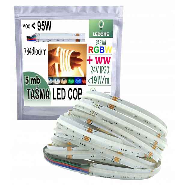 Led pásek Cob 784 diodová světelná linka Rgbw Ww Teplá 24V <19W/m 5mb