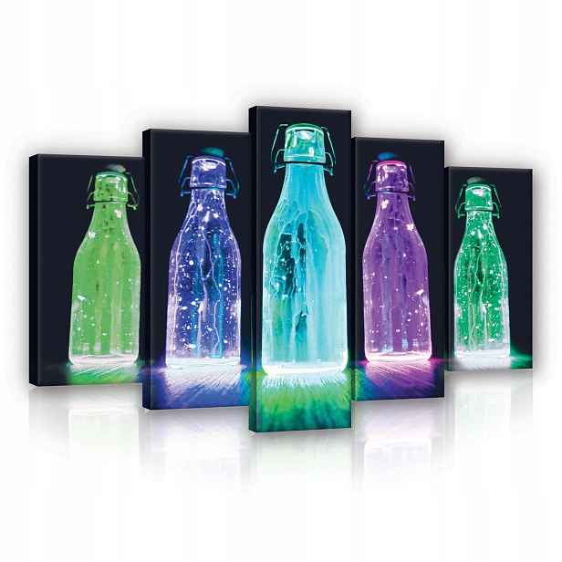 Obraz 100x60 Neon lesk láhve jasné barvy tmavé pozadí dynamika energie
