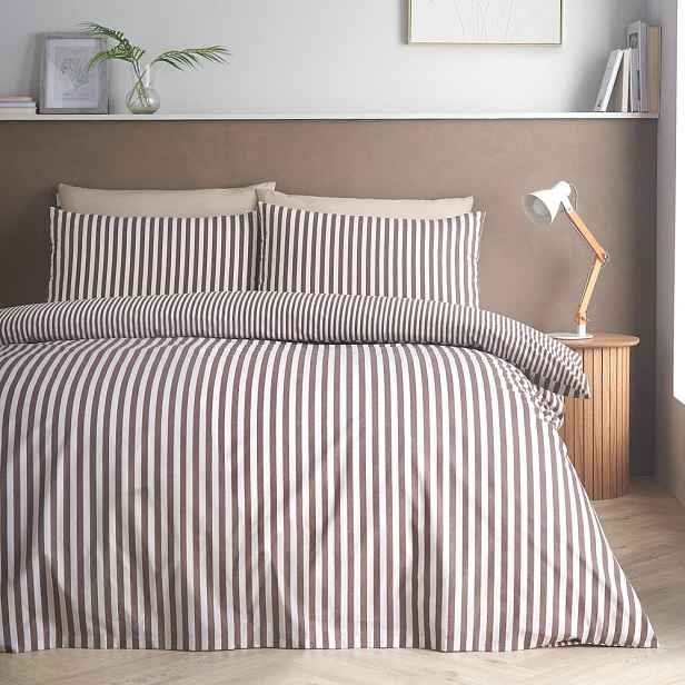 Tmavě hnědé povlečení na jednolůžko 135x200 cm Epping Textured Stripe – Catherine Lansfield
