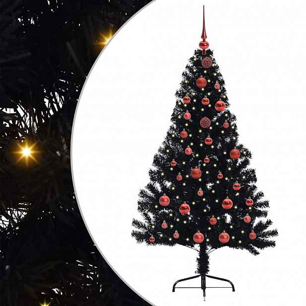 vidaXL Umělý osvětlený vánoční stromeček Černá 150 cm PVC