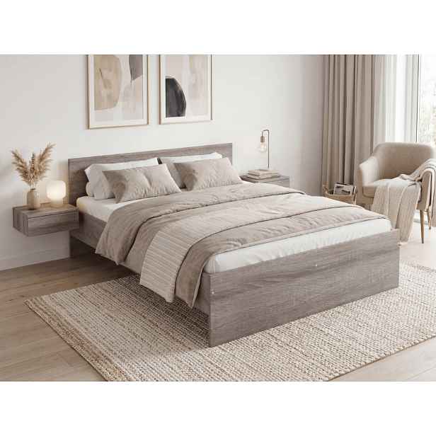 Postel ELISA 120 x 200 cm, dub lanýž Rošt: S lamelovým roštem, Matrace: Matrace Deluxe 10 cm