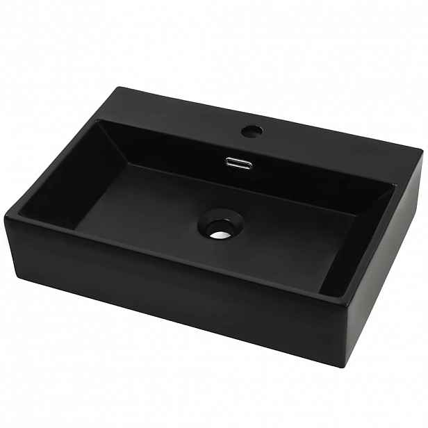 vidaXL Umyvadlo s otvorem na baterii keramické černé 76x42,5x14,5 cm