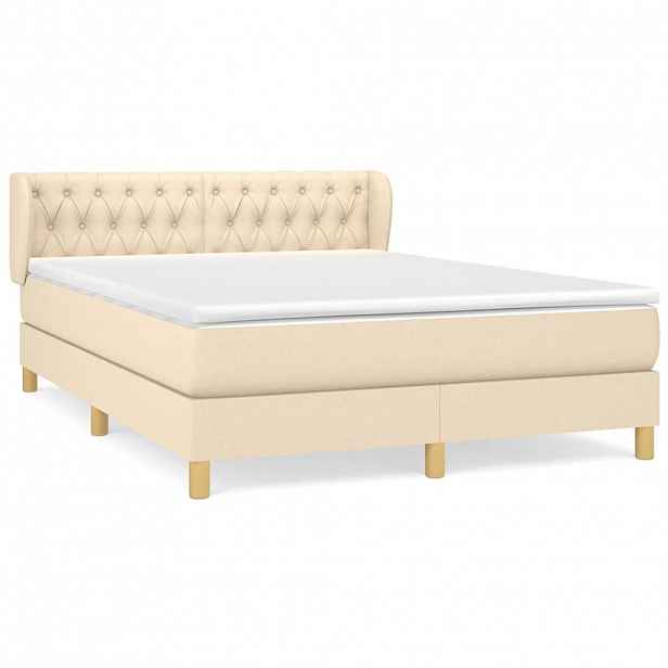 vidaXL Box spring postel s matrací krémová 140x190 cm textil