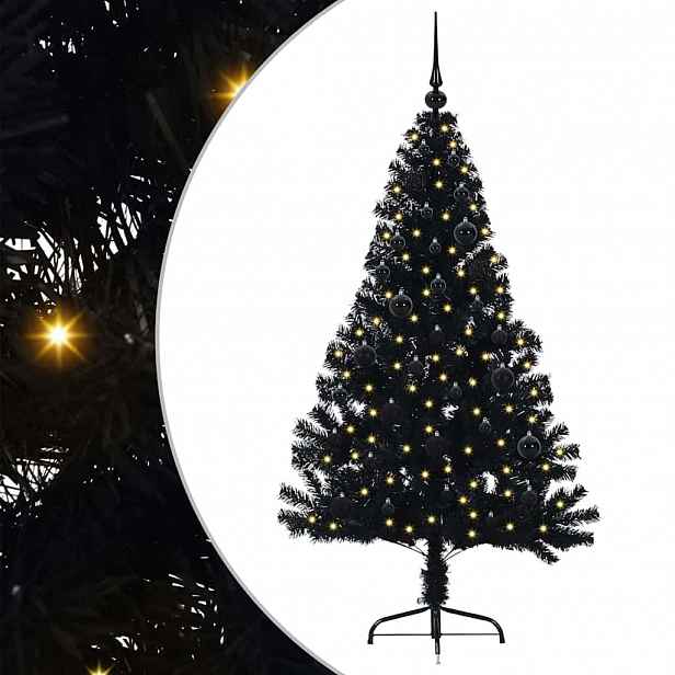 vidaXL Umělý osvětlený vánoční stromeček Černá 150 cm PVC