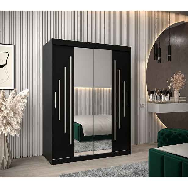 Šatní skříň se zrcadlem KATI - šířka 150 cm, černá