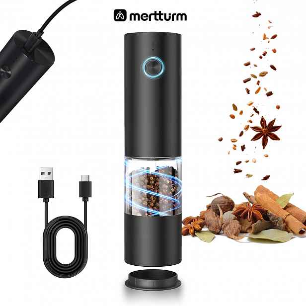 TEMU Elektrický mlýnek na pepř, mlýnek na koření, elektrický mlýnek, černý, jedno balení. Vylepšená násypka s velkou kapacitou, nabíjení přes USB,
