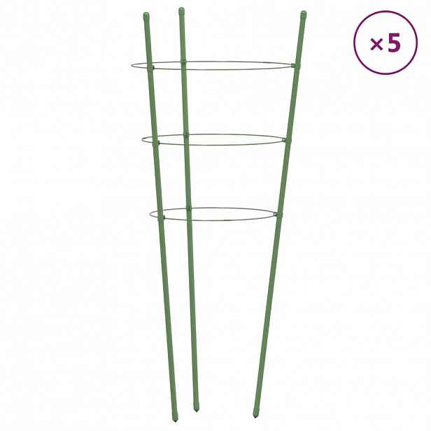 vidaXL Opory pro zahradní rostliny se 3 kroužky 5 ks zelené 75 cm ocel