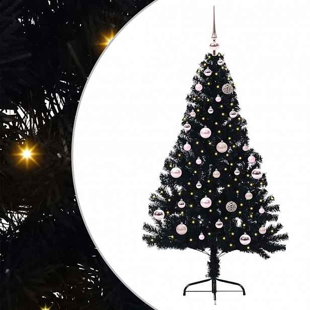 vidaXL Umělý osvětlený vánoční stromeček Černá 150 cm PVC