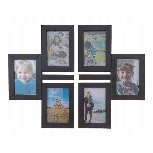 Dřevěný multirám Rámeček na 6 fotek 10x15 cm Nástěnná galerie rámeček Černý