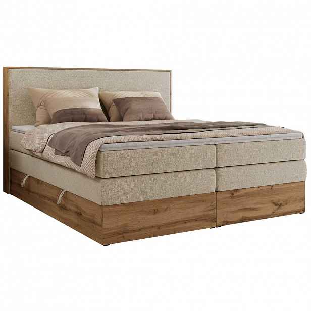 MKS POSTEL BOXSPRING WOOD CLASSIC KING 140/200 - Krémová Strukturovaná látka - H3