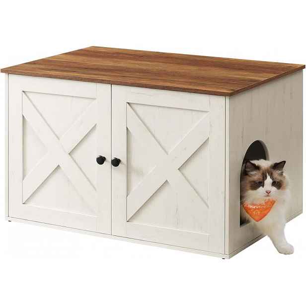 Skříňka na kočičí WC s dvířky, bílo-hnědá, 80x53x50 cm