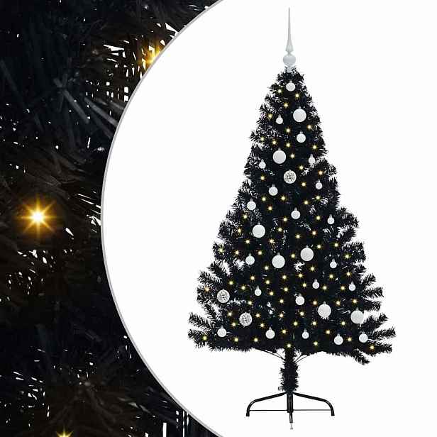 vidaXL Umělý osvětlený vánoční stromeček Černá 150 cm PVC