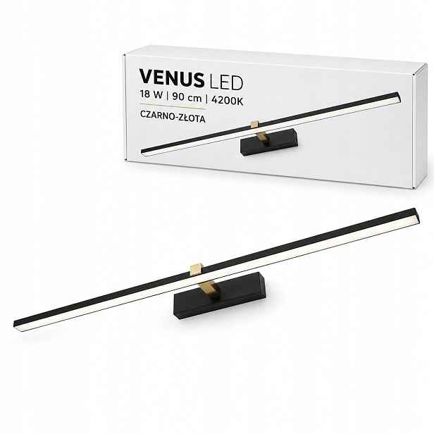 Černo-zlatá nástěnná lampa 90 cm Venus 18W Led do interiéru 4200K IP44 1100lm, nástěnná
