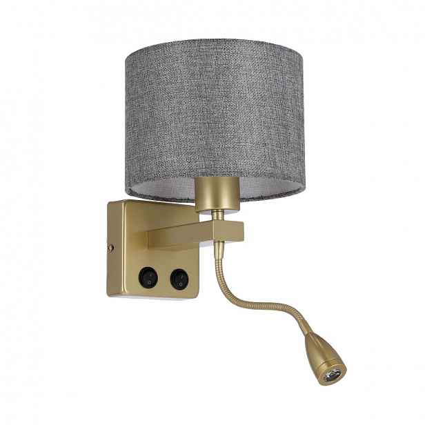 Nástěnná lampa se čtecím ramenem POLO - 1xE27, 40W + LED 2W, 3200K (teplá bílá), zlatá / šedá