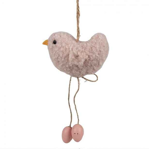 Růžový plyšový závěsný ptáček s vajíčky Magiccal - 10*3*14 cm Clayre & Eef