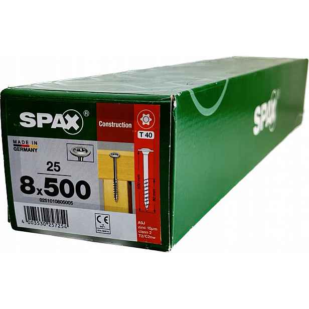 Šrouby pro dřevěné konstrukce 8x500 mm Spax Wirox Talířová hlava 25 Ks