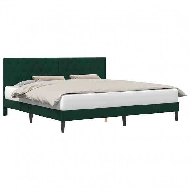 vidaXL Rám postele s čelo Tmavě zelená 200 x 200 cm Samet