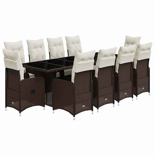 vidaXL 11dílný zahradní bistro set s poduškami hnědý polyratan