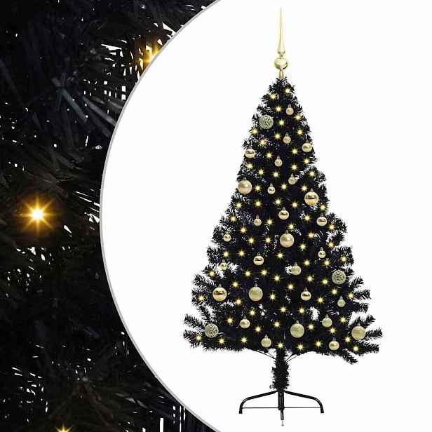 vidaXL Umělý osvětlený vánoční stromeček Černá 150 cm PVC
