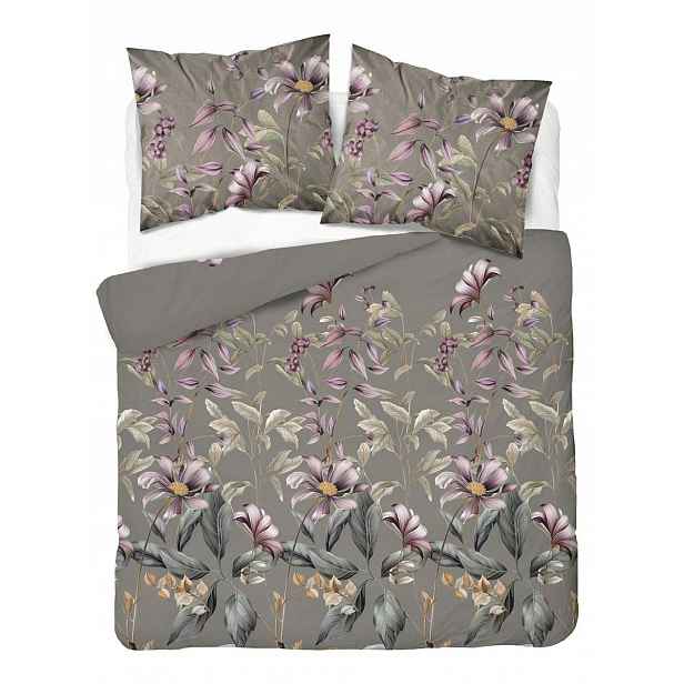 Povlečení 160x200 taupe s velkými květy a listy Botanica Satin