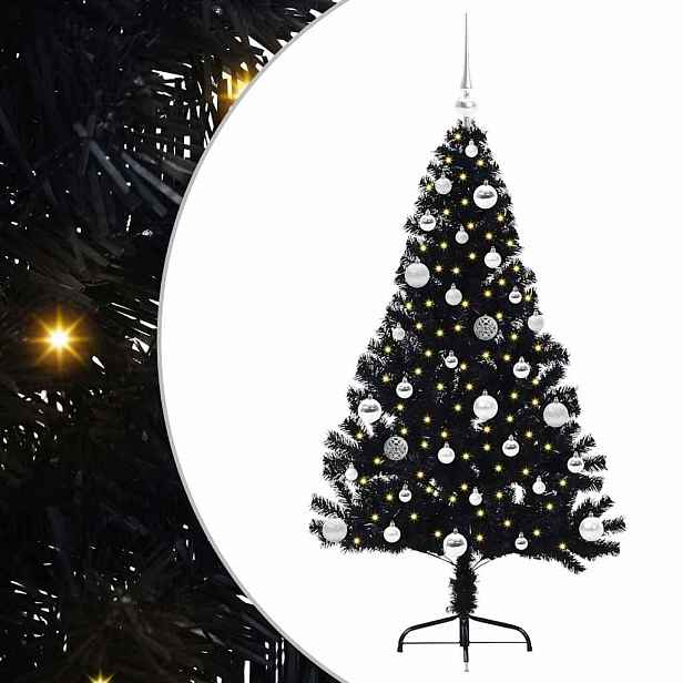 vidaXL Umělý osvětlený vánoční stromeček Černá 150 cm PVC