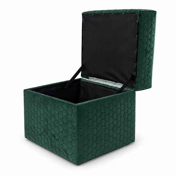 Taburet Lahvově zelená barva Velvet, prošívaná