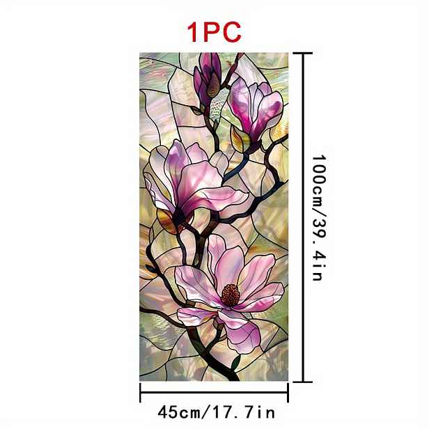 TEMU 2D plochá fólie - 2D plochá fólie - 1 ks 2D ploché bílé okenní fólie ve stylu magnolie, matná PVC elektrostatická dekorativní okenní nálepka,
